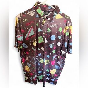 Sunday Swagger Multi Colored Abstract Retro Golf Polo Button up shirt size L